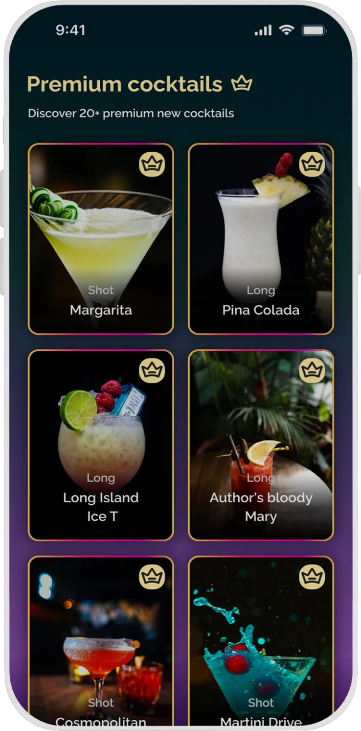 cocktails application screen